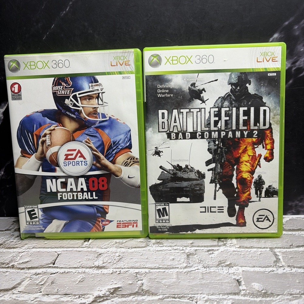 Bundle - NCAA Football 08 & Battlefield‎ 2 - Xbox 360 - CIB T&W Free S/H
